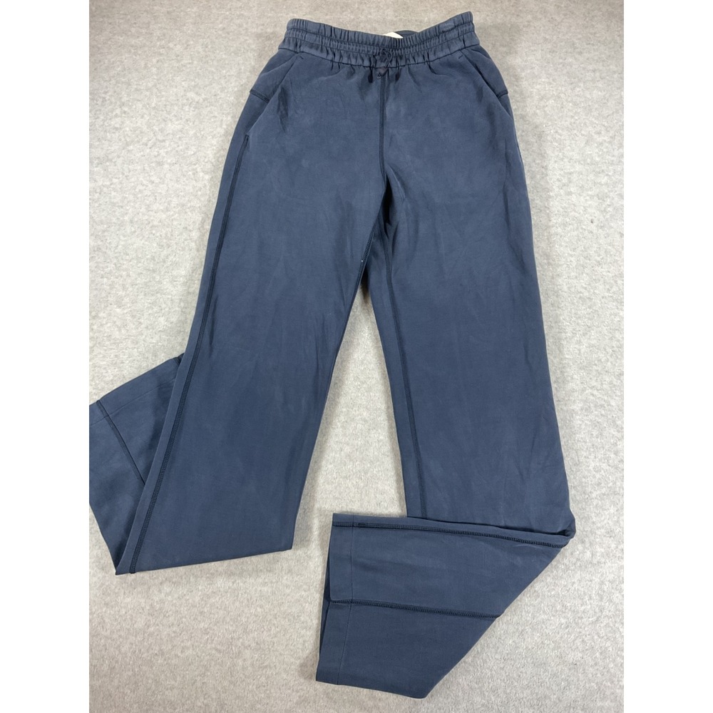 Lululemon Softstreme Straight-Leg Pants Navy High-Rise Drawstring Size 2 2477
